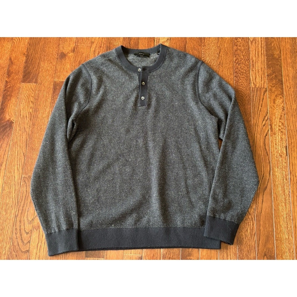 Vince Mens Gray Cashmere Blend‎ Waffle Knit Henley Sweater Medium M Long Sleeve